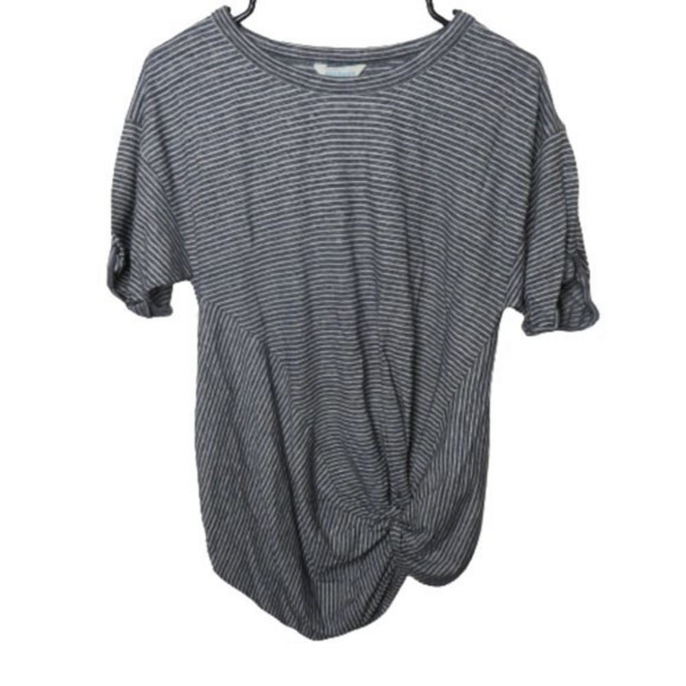 Sundance Emmaline Linen Blend Front Twist‎ Short Sleeve Striped Top